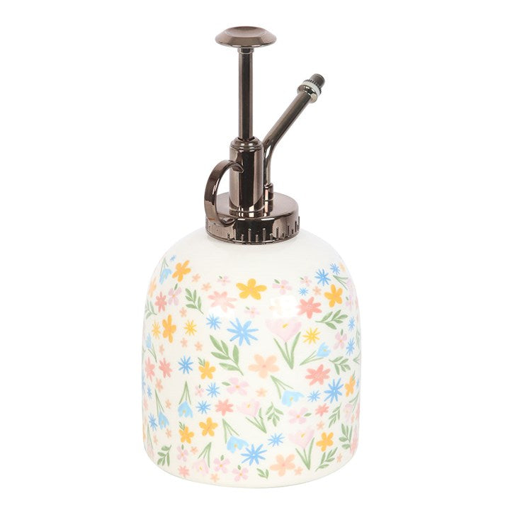 Spring Floral Print Ceramic Plant Mister adds charm to indoor gardening with its pastel floral design and functionality.