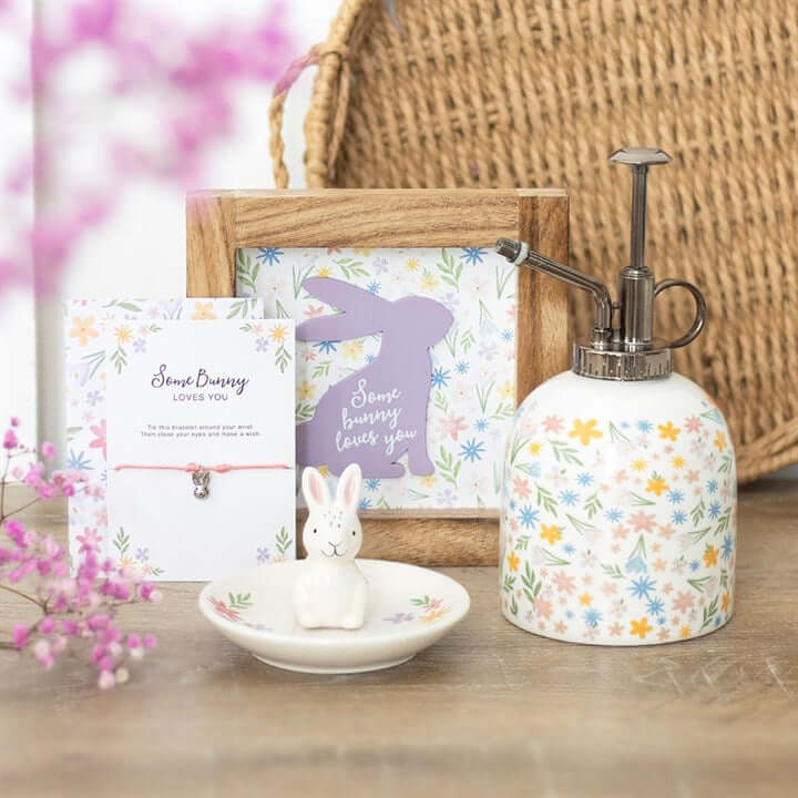 Spring Floral Print Ceramic Plant Mister adds a pastel touch to your home and is perfect for indoor gardening enthusiasts.