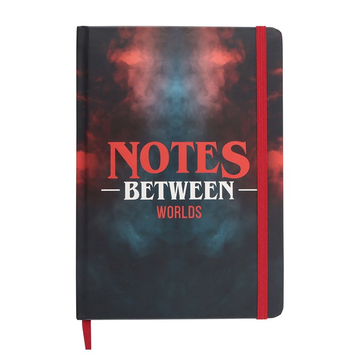 Notes Between Worlds A5 Notebook featuring a swirling red and blue smoke design, perfect for organised adventurers.