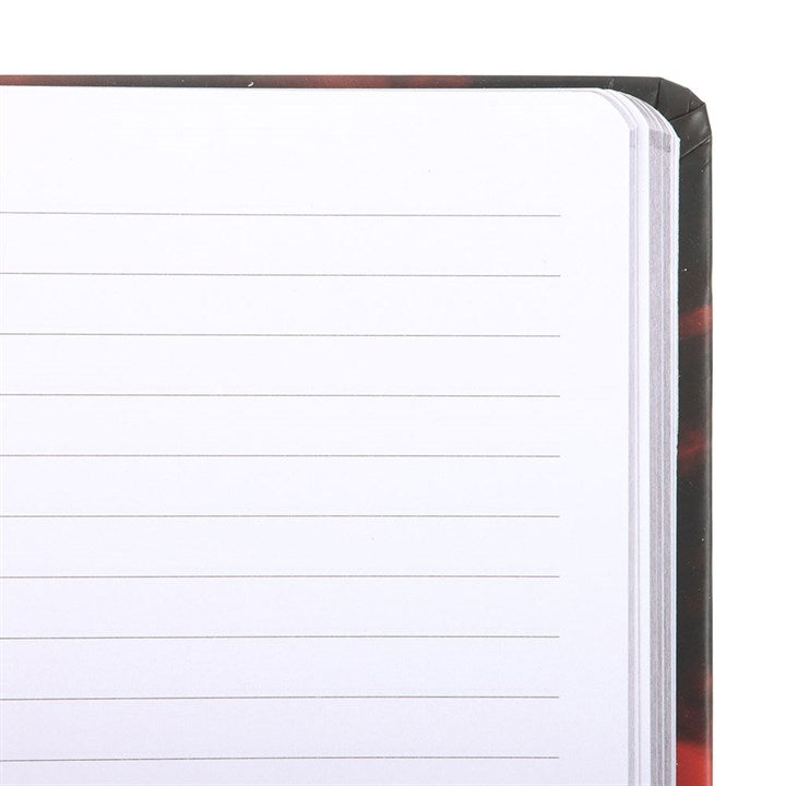 Notes Between Worlds A5 Notebook features a swirling red and blue smoke design, perfect for organised adventurers.