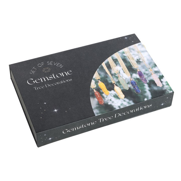 Set of 7 Hanging Crystal Tree Decorations in a stylish box, perfect for adding charm to your festive decor.