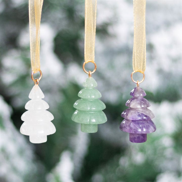 Elegant set of 3 Crystal Christmas Tree Decorations, perfect for festive decor and positive energy this winter.