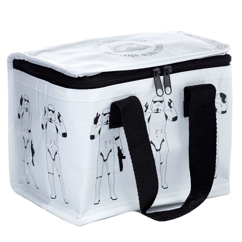 The Original Stormtrooper White RPET Cool Bag, insulated cooler bag with black handles and Stormtrooper print.