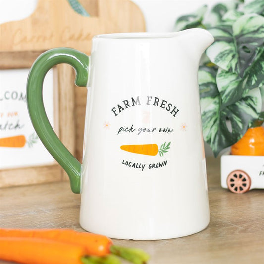 Farm Fresh Carrot Patch Ceramic Flower Jug featuring a charming carrot design, perfect for floral displays in any home.