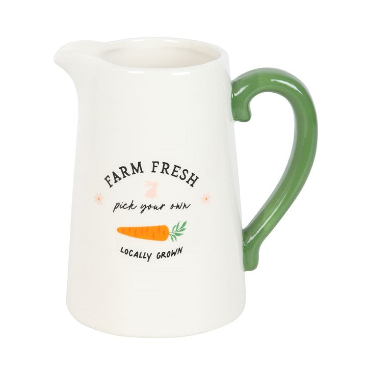Charming Farm Fresh Carrot Patch Ceramic Flower Jug, perfect for vibrant blooms and rustic home decor. Handwash only.