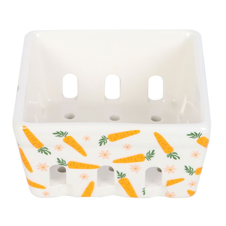 Store fresh produce with the charming Carrot Patch Ceramic Berry Basket, featuring a delightful carrot and daisy design.