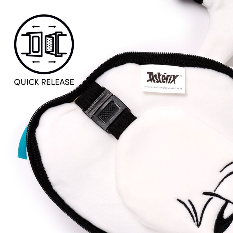 Relaxeazzz Travel Pillow & Eye Mask featuring Dogmatix (Idefix) from Asterix with quick-release buckle