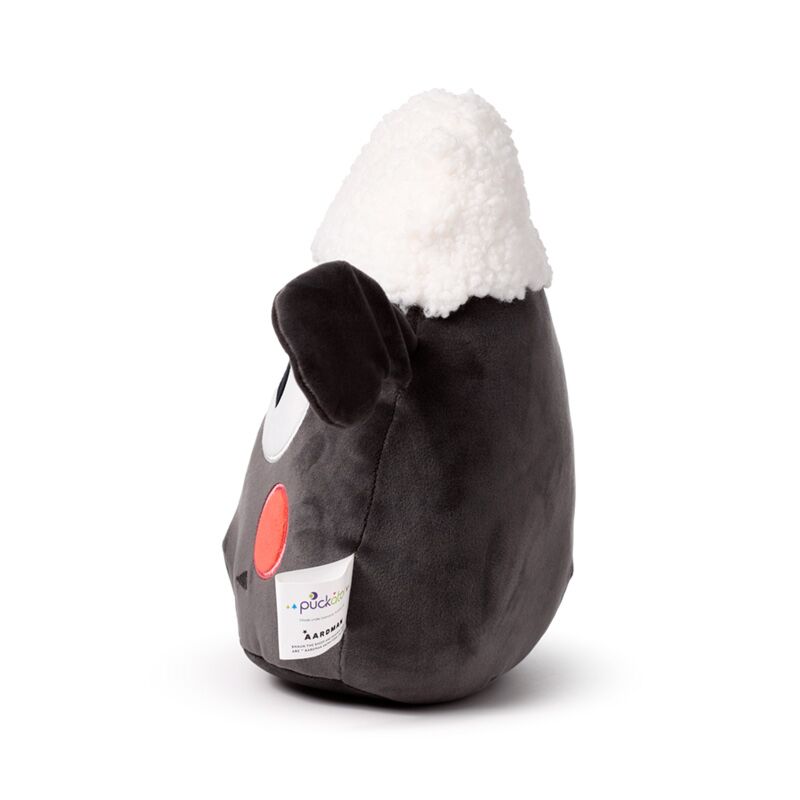 Squidglys Kawaii Shaun the Sheep plush with grey body and fluffy white wool, velboa finish.