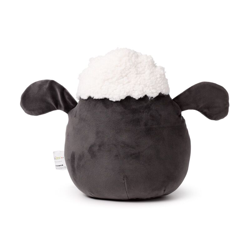 Squidglys Kawaii Shaun the Sheep plush with a black body and white fluffy head, made from soft Velboa fabric.