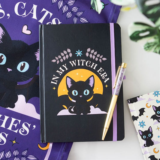 Stylish In My Witch Era A5 Notebook with Amethyst Pen, featuring a black cat design for your mystical notes.