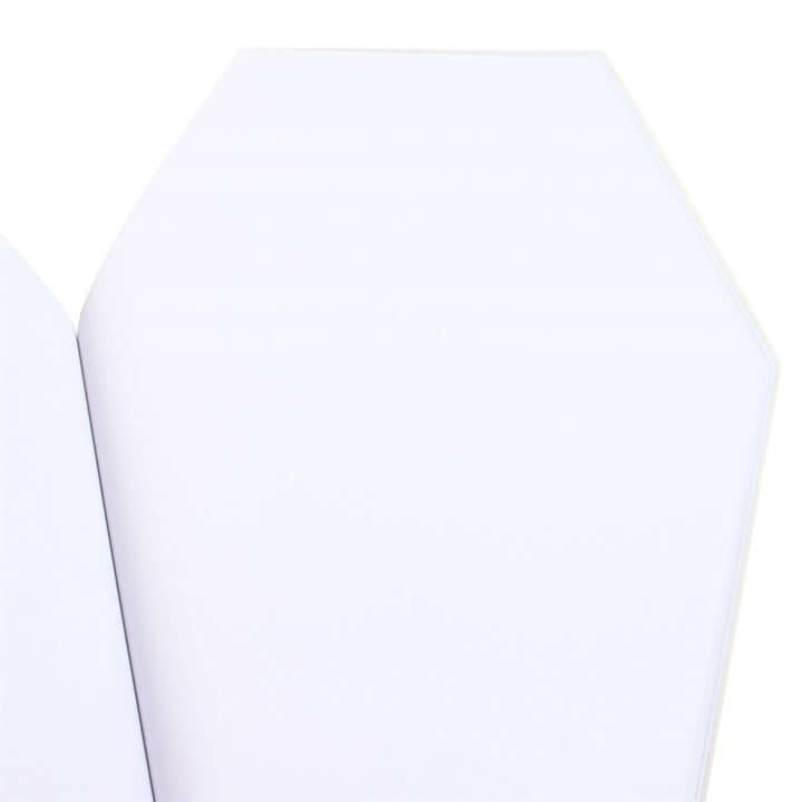 Coffin Shaped Notebook featuring sleek black cover and pink accents, perfect for stylish journaling and doodling.