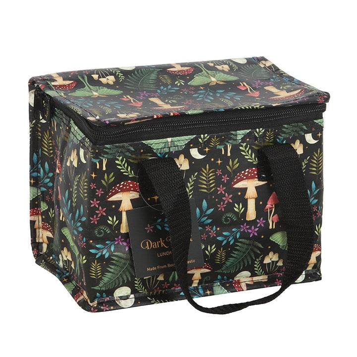 Stylish Dark Forest Print Lunch Bag made from recycled plastic, perfect for meals at school, work, or picnics.
