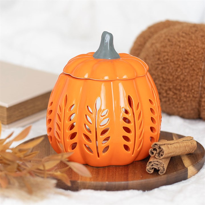Orange Leaf Cut Out Pumpkin Oil Burner and Wax Warmer, perfect for creating a cosy autumn ambiance at home.
