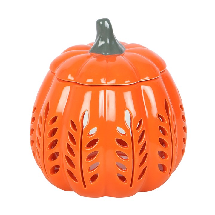 Orange Leaf Cut Out Pumpkin Oil Burner and Wax Warmer adds autumn elegance with its cosy, pumpkin-shaped design.