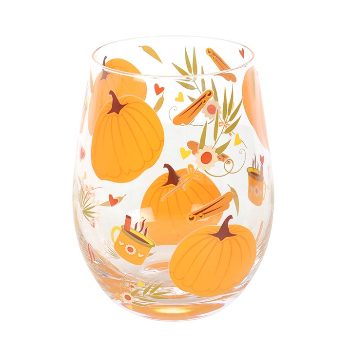 Autumn Days Print Stemless Glass featuring a cosy autumnal design, perfect for seasonal beverages and tableware.