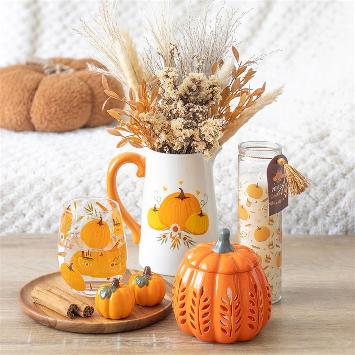 Autumn Days Print Stemless Glass showcasing a cosy design, perfect for seasonal tableware and themed beverages.