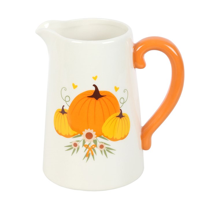 Autumn Pumpkin Ceramic Flower Jug with vibrant orange handle, perfect for autumnal flowers and seasonal decor.