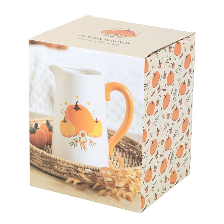 Crafted for autumn, the Autumn Pumpkin Ceramic Flower Jug features a vibrant handle and charming pumpkin design.