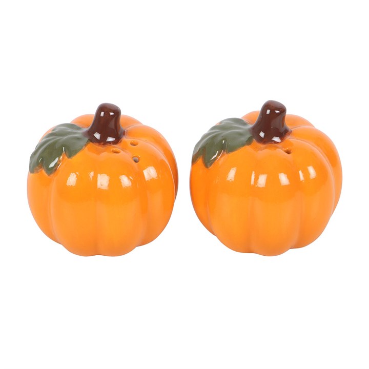 Cute ceramic Pumpkin Salt and Pepper Shakers to enhance your autumnal table setting for Halloween festivities.