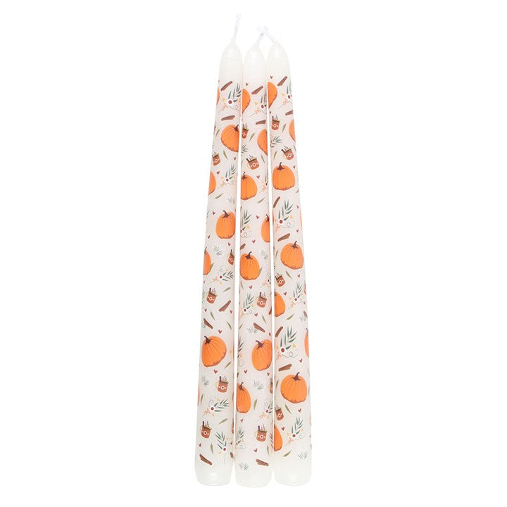 Set of 3 Pumpkin Taper Candles - Unscented, ideal for autumn gatherings and cosy evenings with a charming pumpkin design.