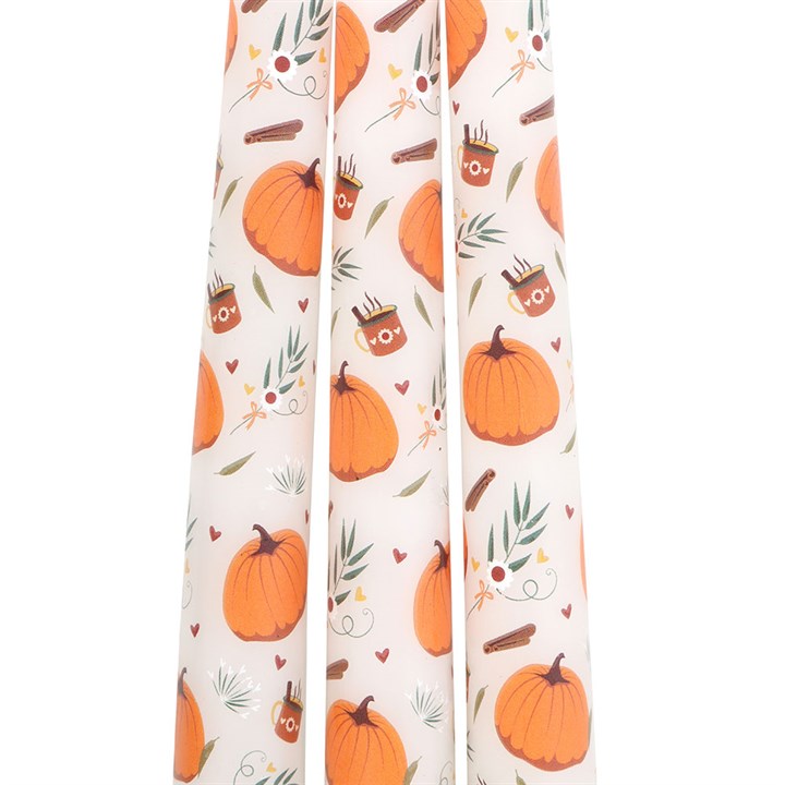 Set of 3 Pumpkin Taper Candles - Unscented, perfect for autumnal gatherings and creating a warm, inviting atmosphere.