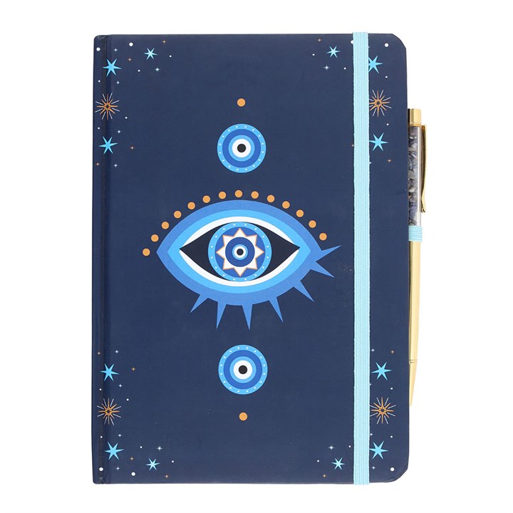All Seeing Eye A5 Notebook with Crystal Chip Pen features a mystical design and matching pen for cosmic creativity.
