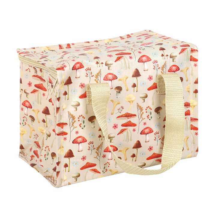 Brighten up meals with the Mushroom Print Lunch Bag, featuring whimsical mushrooms in earthy tones, perfect for any outing.