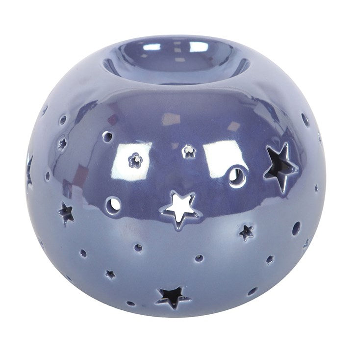 Purple Iridescent Star Oil Burner and Wax Warmer, featuring star cut-outs and a shifting purple hue for a mystical glow.