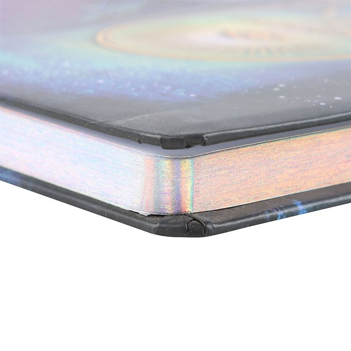 Home For Thoughts A5 Notebook showcasing its sleek edge and vibrant design, perfect for capturing ideas.