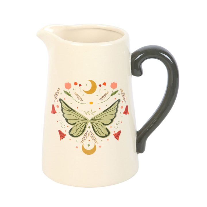Whimsical Fairy Wing Ceramic Flower Jug, perfect for garden blooms, adds magic to your home decor and brightens any space.