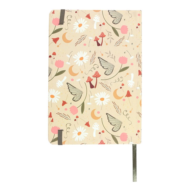 Whimsical Fairy Folklore Print A5 Notebook featuring enchanting garden designs, perfect for journaling and notes.