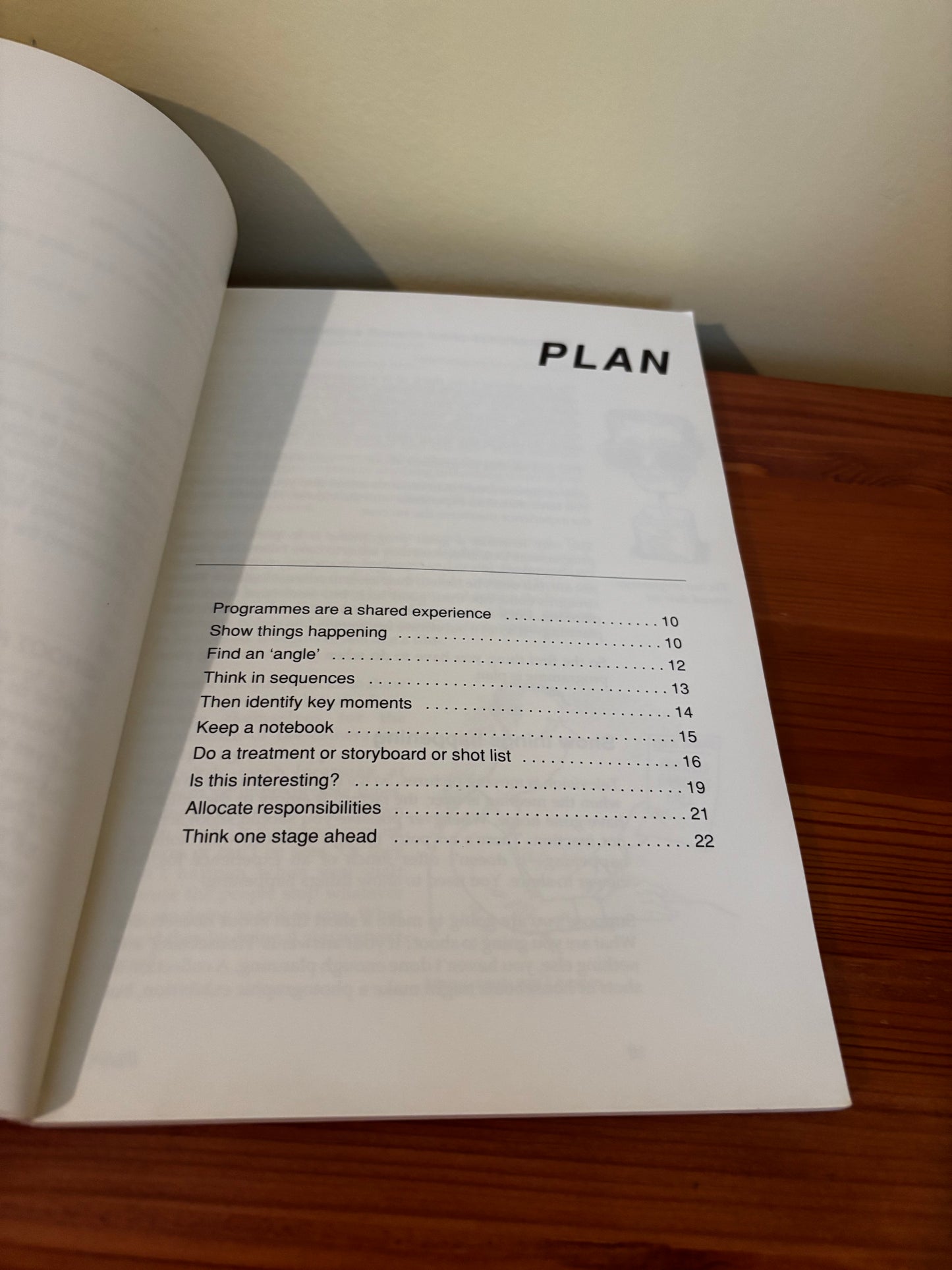 Contents page highlighting essential techniques from "Directing on Camera: A Checklist of Video and Film Technique By Harris Watts".