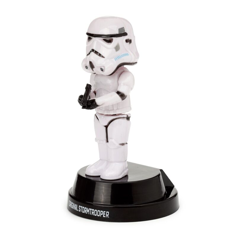 Solar Pal Original Stormtrooper figurine on a black stand, solar-powered desk collectible.