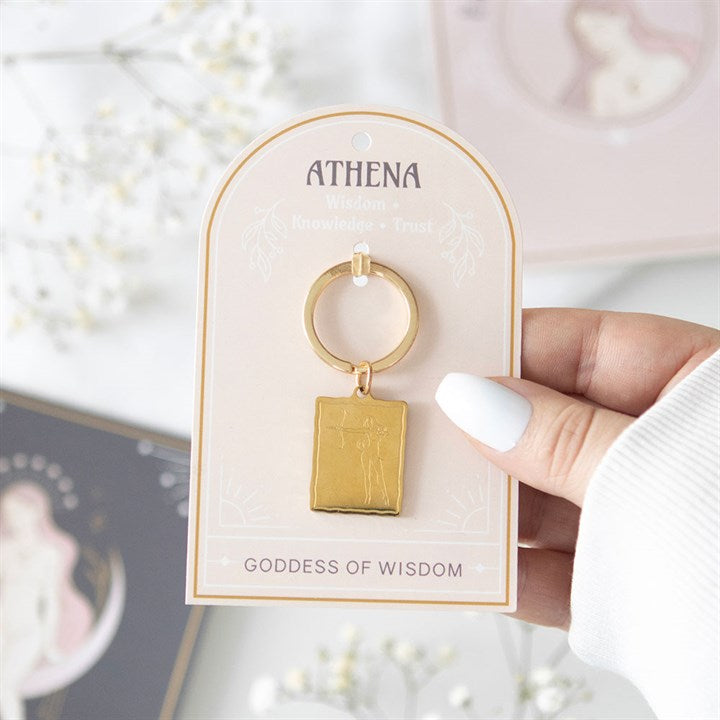 Elegant Athena Goddess Talisman Keyring featuring a gold-toned pendant, symbolising wisdom and courage on-the-go.