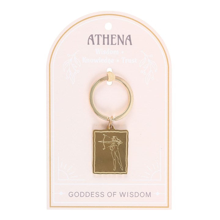 Athena Goddess Talisman Keyring featuring an elegant gold-toned pendant, symbolising wisdom and courage.