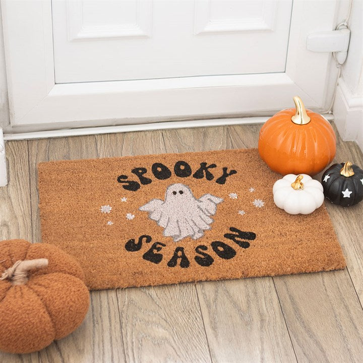 Natural Spooky Season Ghost Doormat featuring a playful ghost design, perfect for welcoming autumn guests.