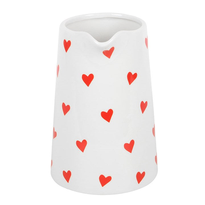 Heart Print Ceramic Flower Jug featuring a charming red handle, perfect for displaying Valentine's Day blooms.