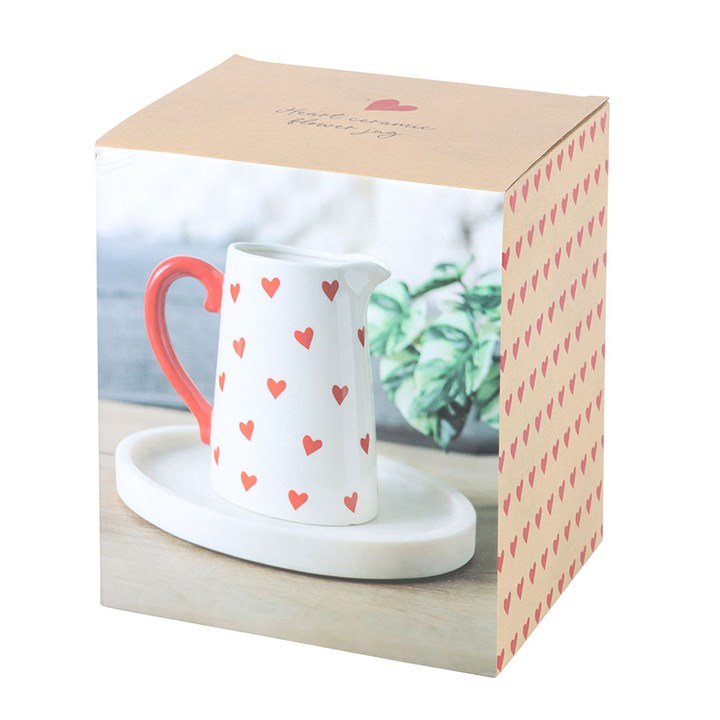 Heart Print Ceramic Flower Jug with red handle, perfect for displaying Valentine's blooms, from your favourite home store.