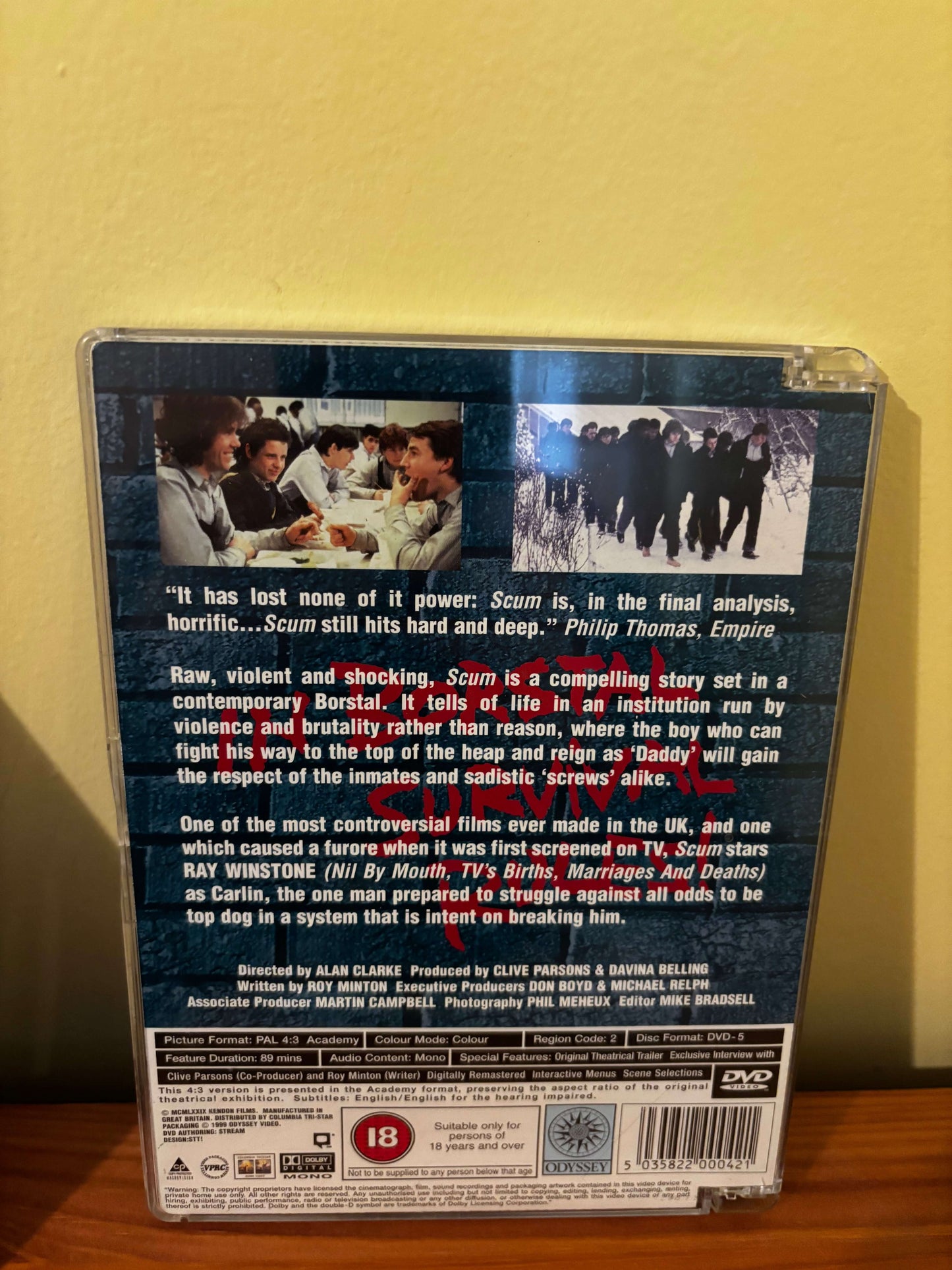 Scum DVD - Ray Winstone 1979 Controversial British Drama Uncut Odyssey Collection back cover with quotes and images.