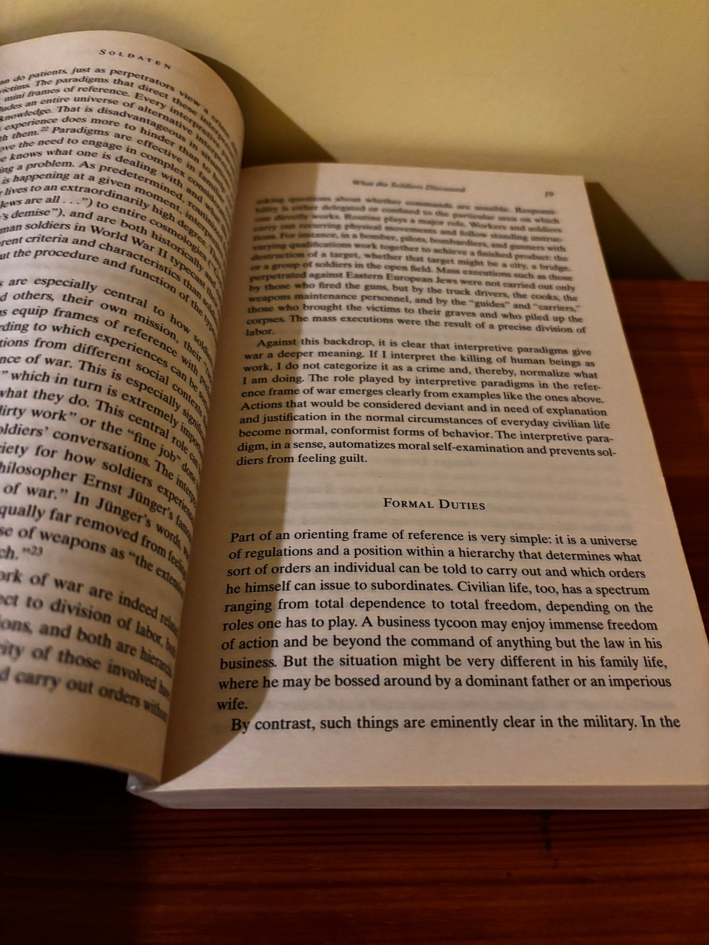 Open Soldaten: On Fighting, Killing and Dying book, paperback, pages showing the 'Formal Duties' section.