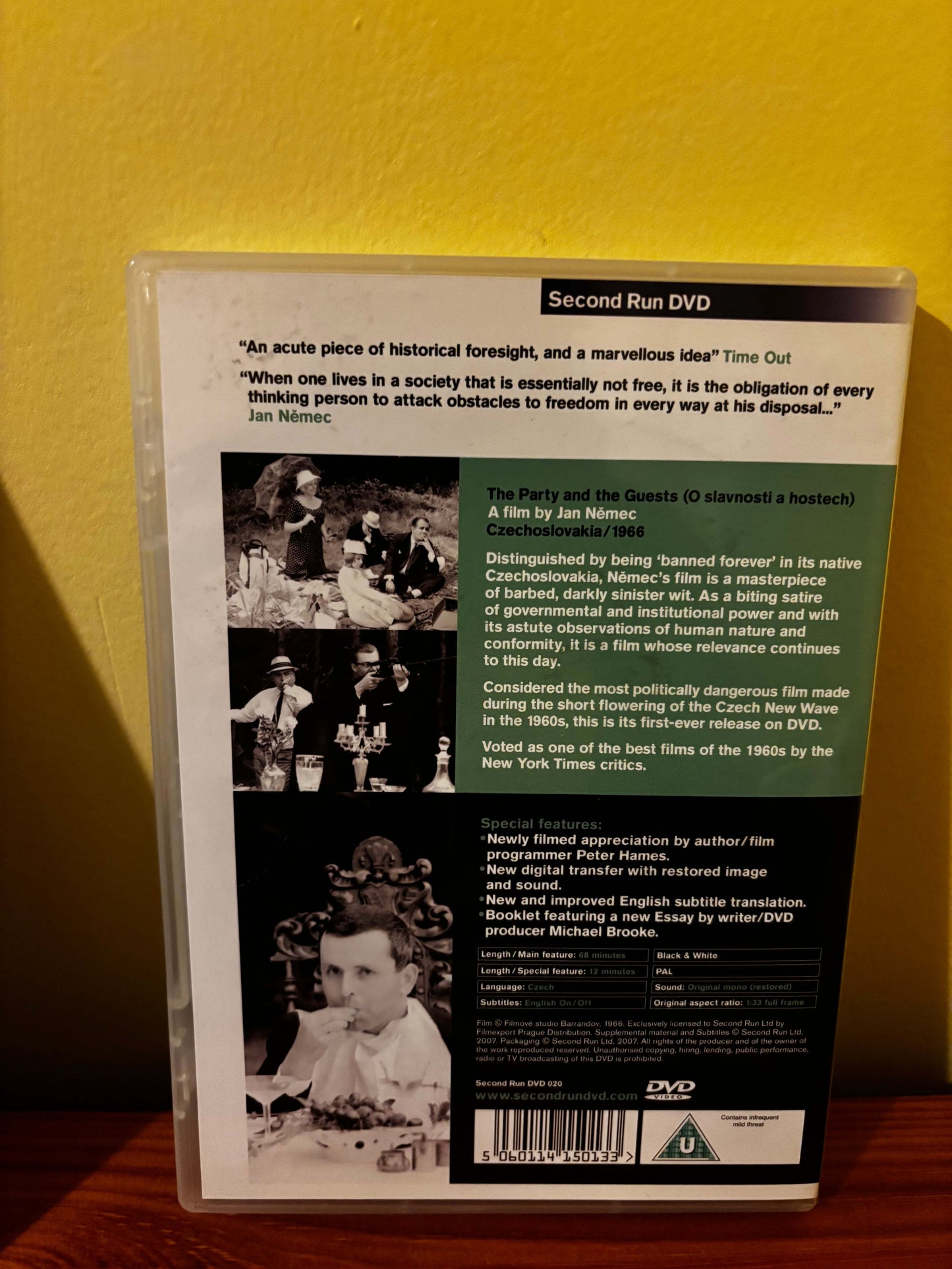 Back cover of Second Run DVD: The Party and the Guests (1966) by Jan Němec; banned Czech New Wave satire.
