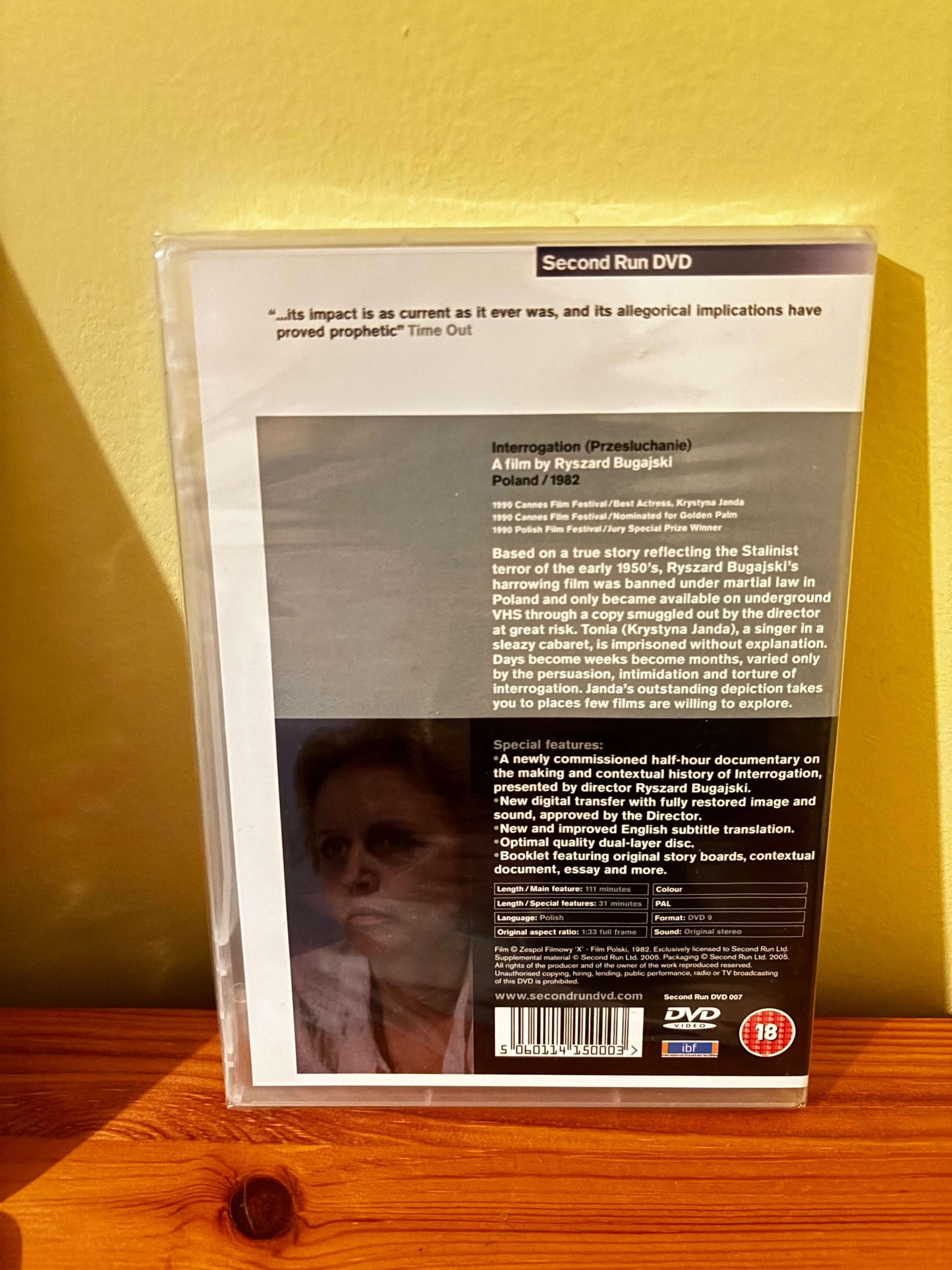 Sealed Interrogation Przesluchanie 1982 World Cinema DVD, back cover with notes and barcode.