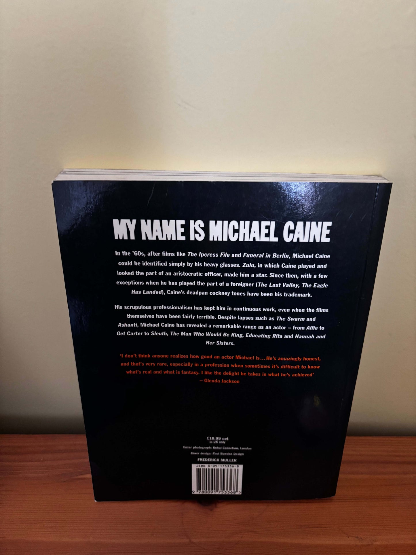Back cover of a book titled 'My Name is Michael Caine' on a neutral background