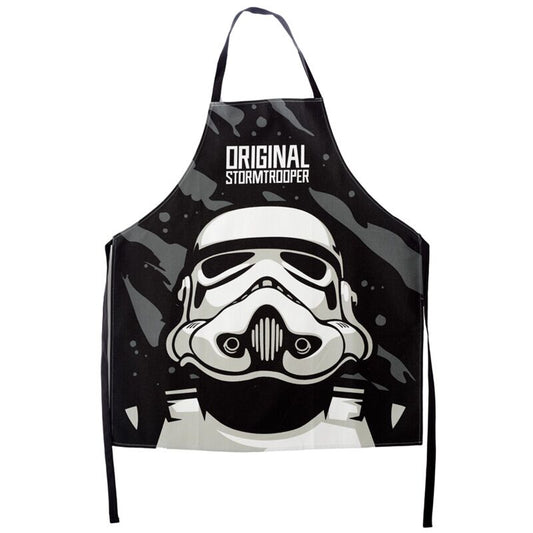 100% cotton apron with Stormtrooper helmet graphic and Original Stormtrooper text on black background.
