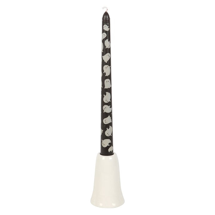 Sweet Ghost Candle Holder with Taper Candle - Unscented adds charm to Halloween décor with its playful ghost design.