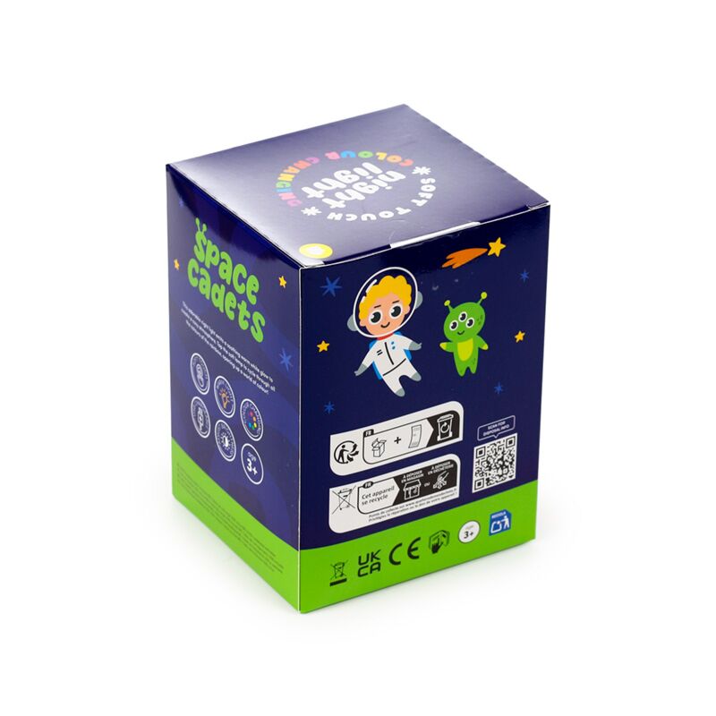 Box for Colour Change Sleep Lamp Night Light Space Cadets Astronaut, featuring cartoon astronaut and alien.