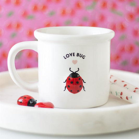 Charming Love Bug Mug with 3D Ladybird design, perfect for sipping your favourite hot drink in style.