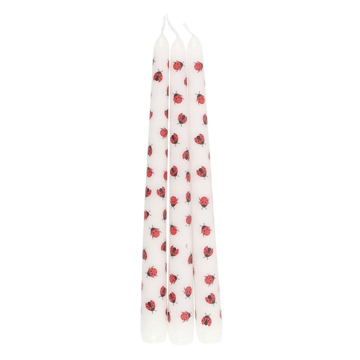Set of 3 Love Bug Ladybird Taper Candles unscented, perfect for table settings and Valentine's Day decor.