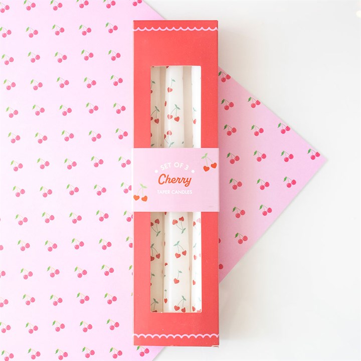 Set of 3 Heart Cherry Taper Candles in a charming box, perfect for festive table settings and Valentine's gifts.