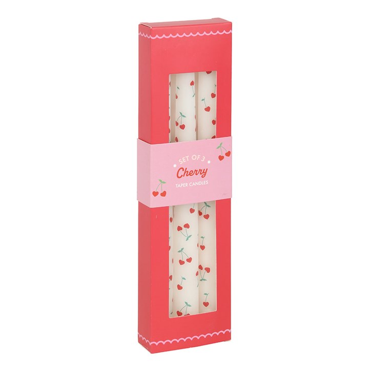 Set of 3 Heart Cherry Taper Candles in a stylish box, perfect for table settings and Valentine's gifts.
